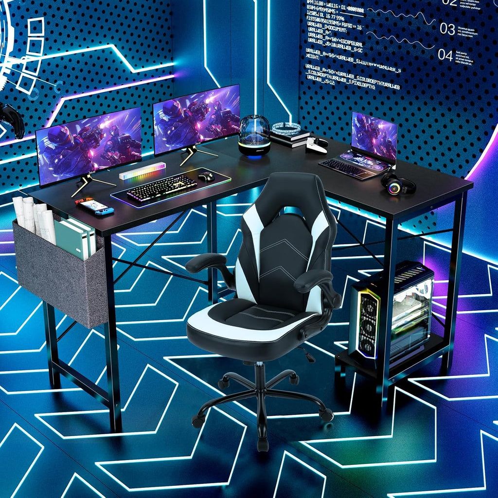 L Shaped Desk Computer Gaming Corner Table 51 Inch Home Office Writing Student Work PC Workstation with Side Storage