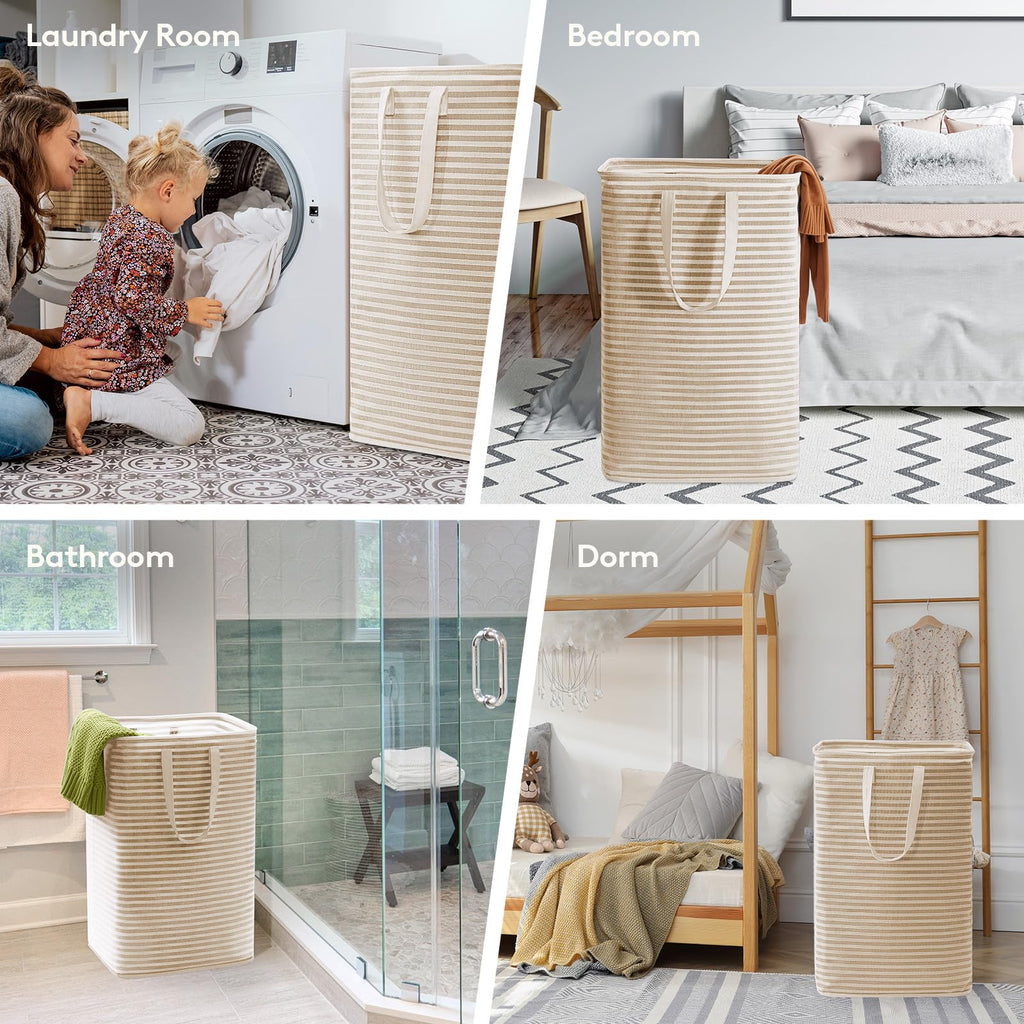 80L Large Laundry Baskets, Laundry Hampers Bags, 2 Pack, Beige