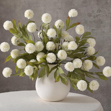 27"Artificial Pompon Mum Stems Silk Flowers for Vase Decor(Cream) - Set of 6
