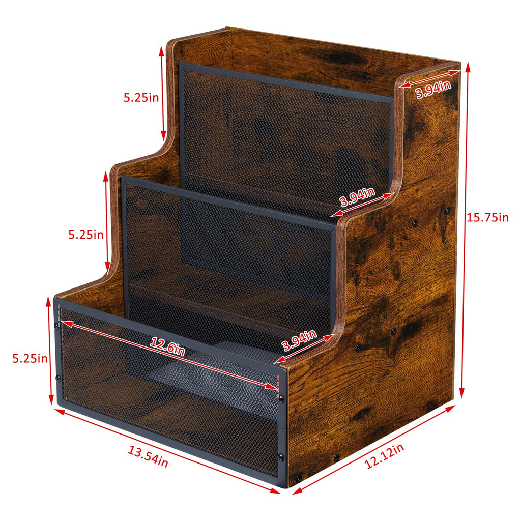 3-Tier Vinyl Record Storage Crate, Holds 60+ LP Albums, Retro Wood & Metal