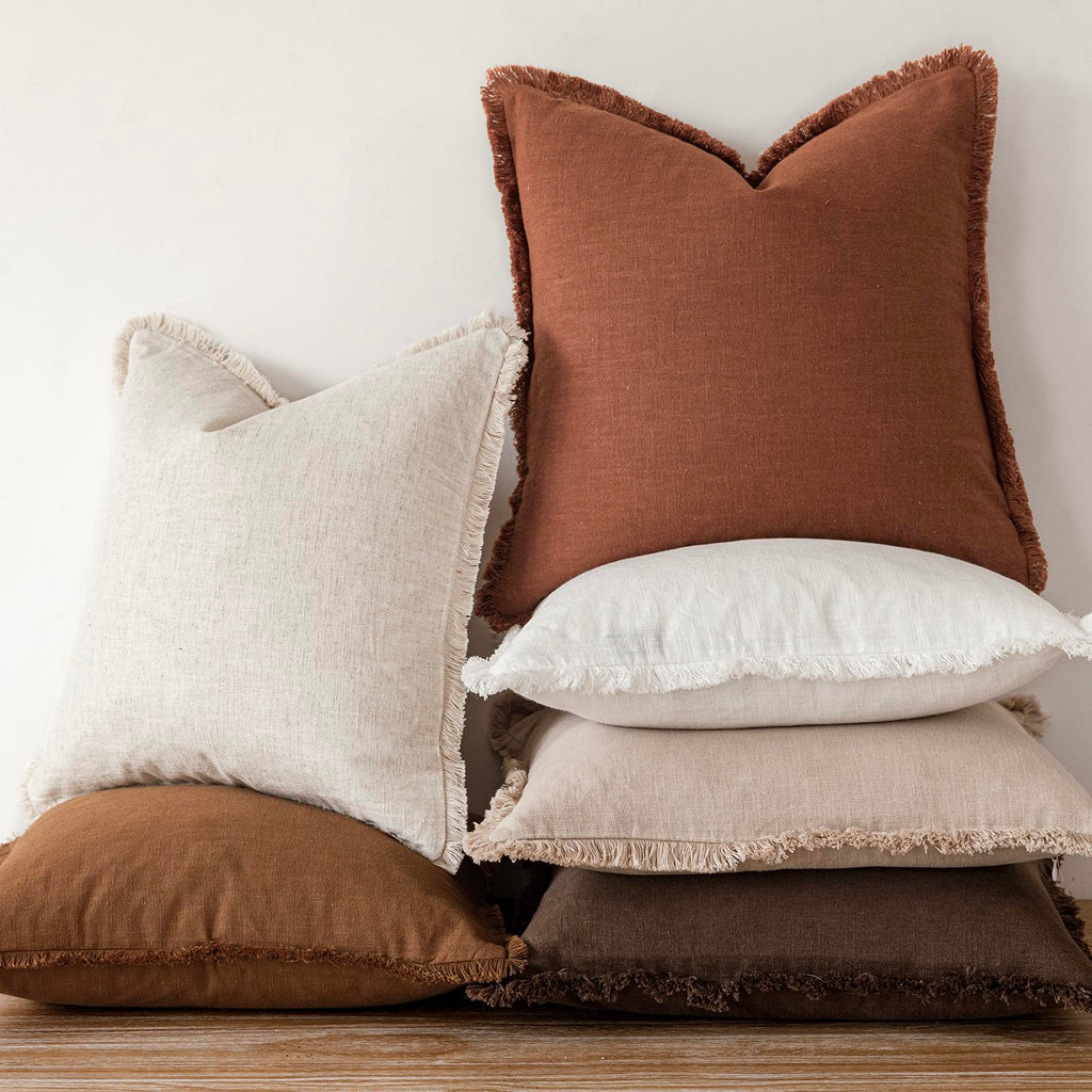 Decorative Linen Fringe Throw Pillow Covers 20×20 Rust Orange