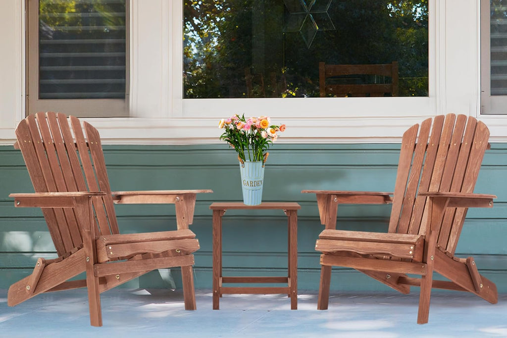 Wooden Folding Adirondack Chair Set of 2, Half Pre-Assembled Outdoor Wood Patio Lounge Chair for Lawn Backyard Deck