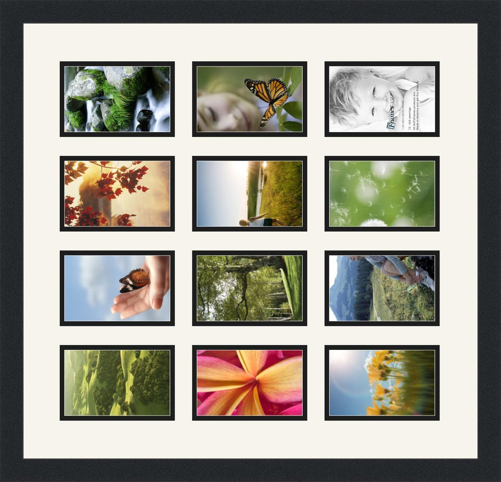 Collage Photo Frame Double Mat with 12-4x6 Openings and Satin Black Frame