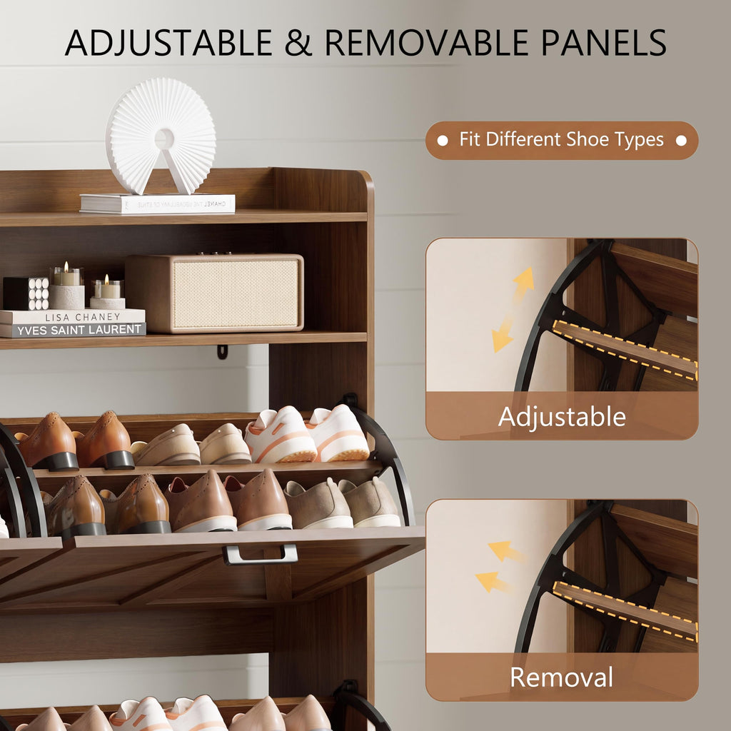 Shoe Storage Cabinet with 4 Flip Drawers, Entryway Shoe Rack, Walnut