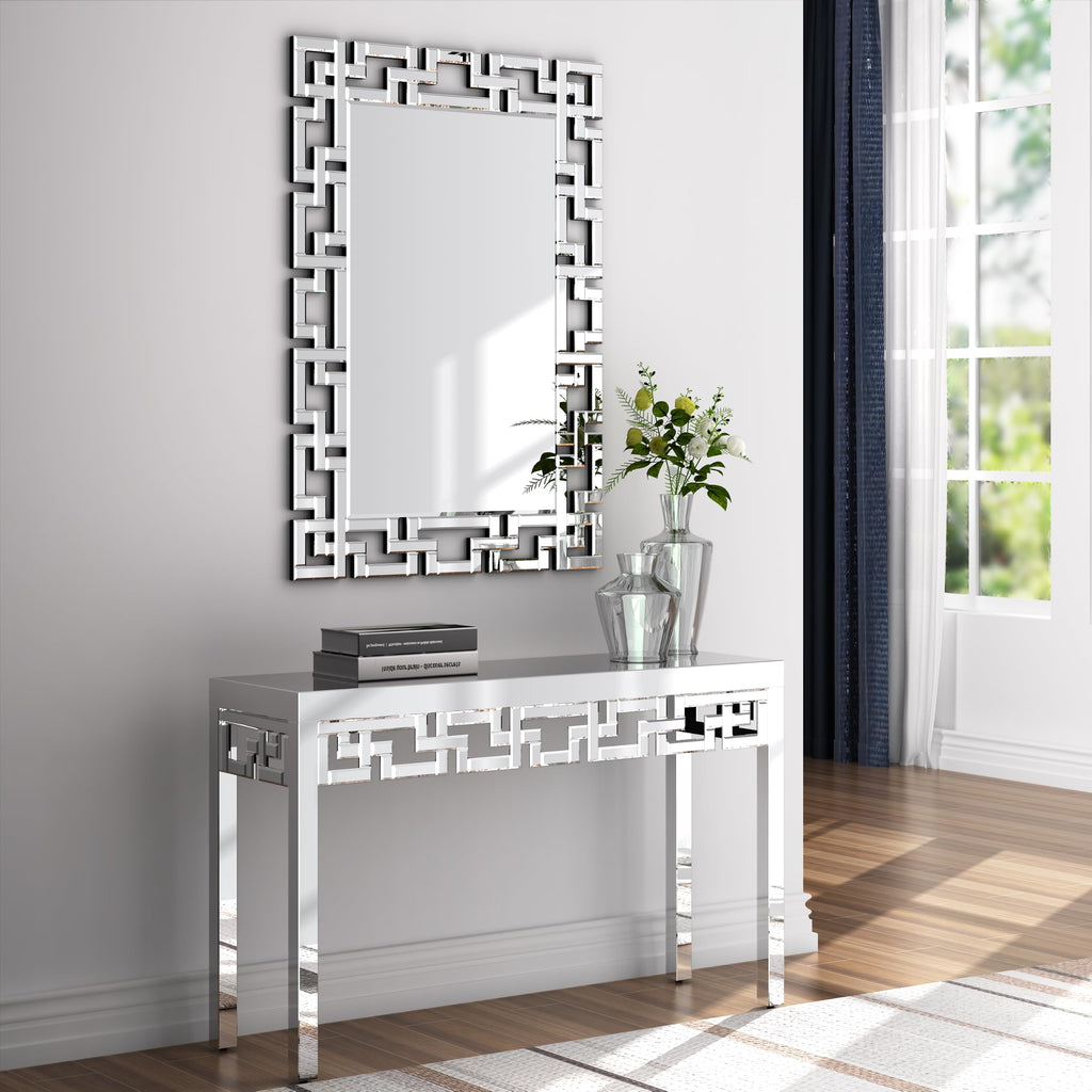 Large Decorative Rectangle Mirror for Wall Decor Art Grecian Venetian Mirror (Silver, 47" x 32")