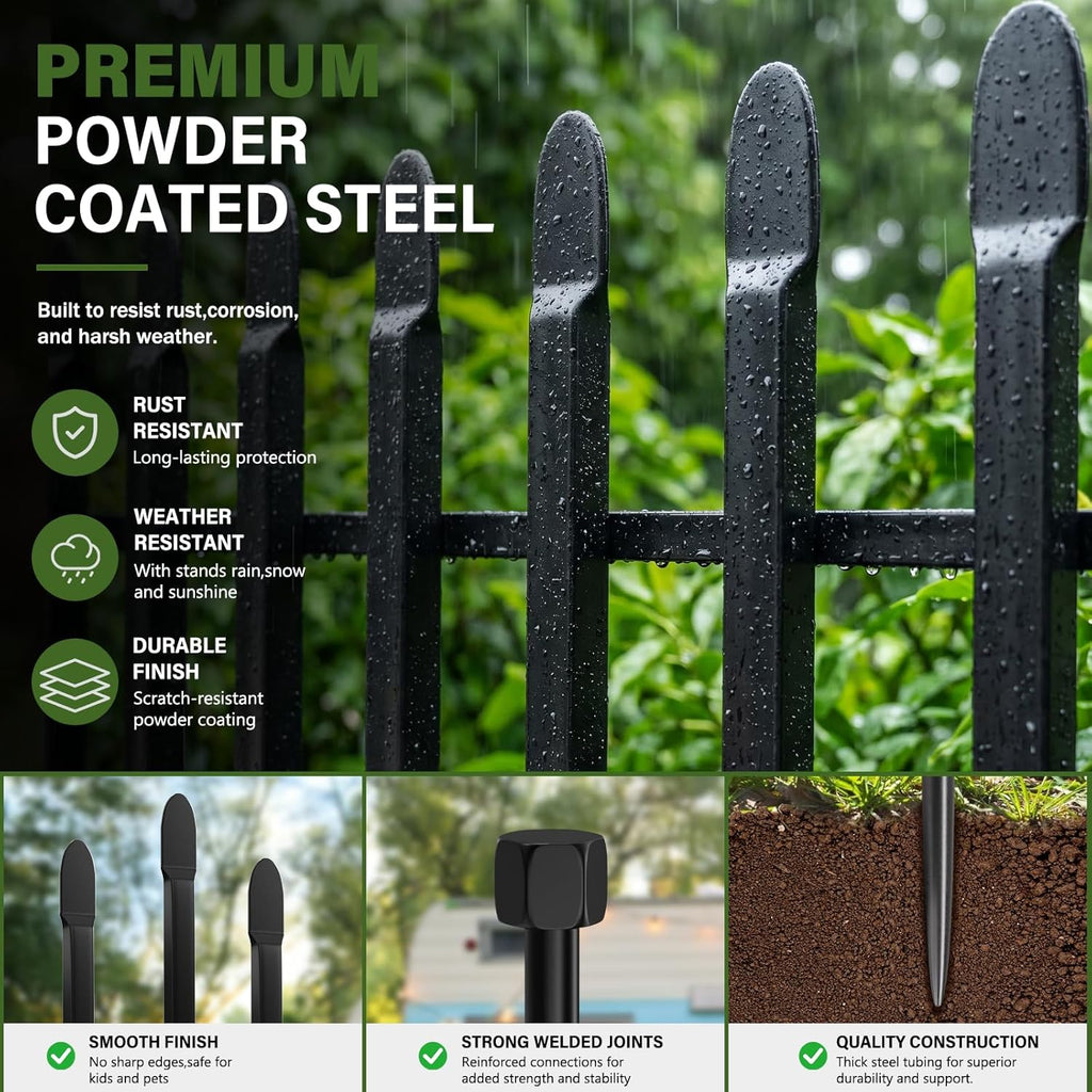 10 Panels No Dig Decorative Garden Fence, 32in(H)×22ft(L) Heavy-Duty Rustproof Metal Panels, Outdoor Dog Barrier for