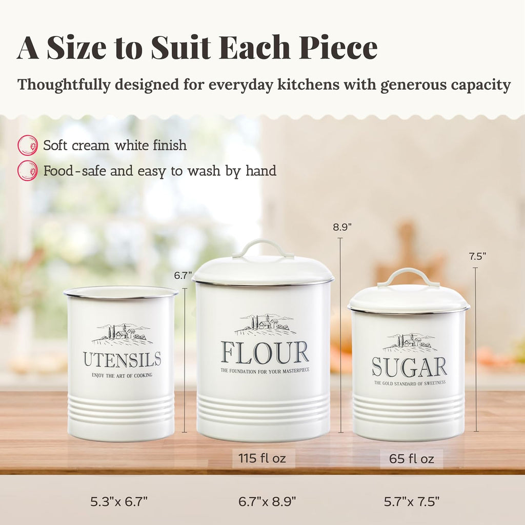 Kitchen Canisters for Countertop, 3-Piece Set with Utensil Holder - Set of 3