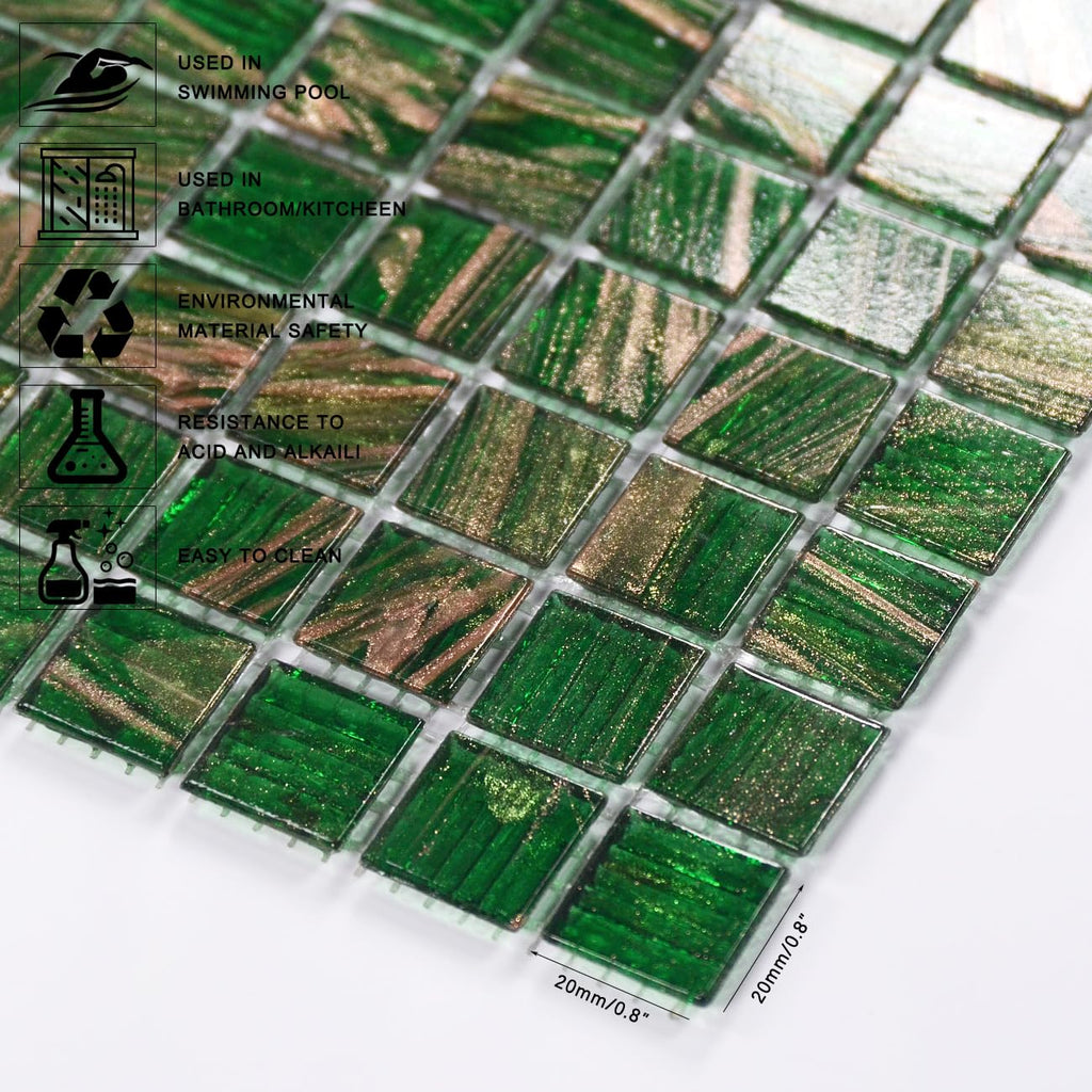 11.5 sq.ft Green Glass Mosaic Tile , Pool, Kitchen Backsplash