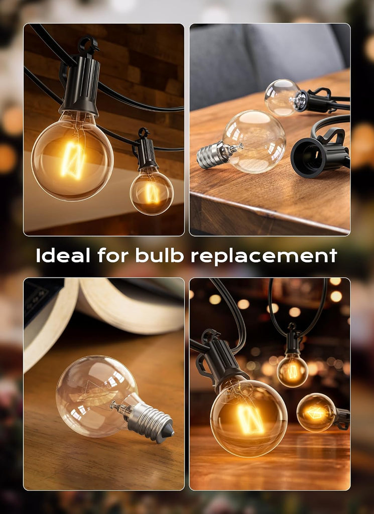 25 Pack G40 Replacement Light Bulbs, E12 Base, Warm White