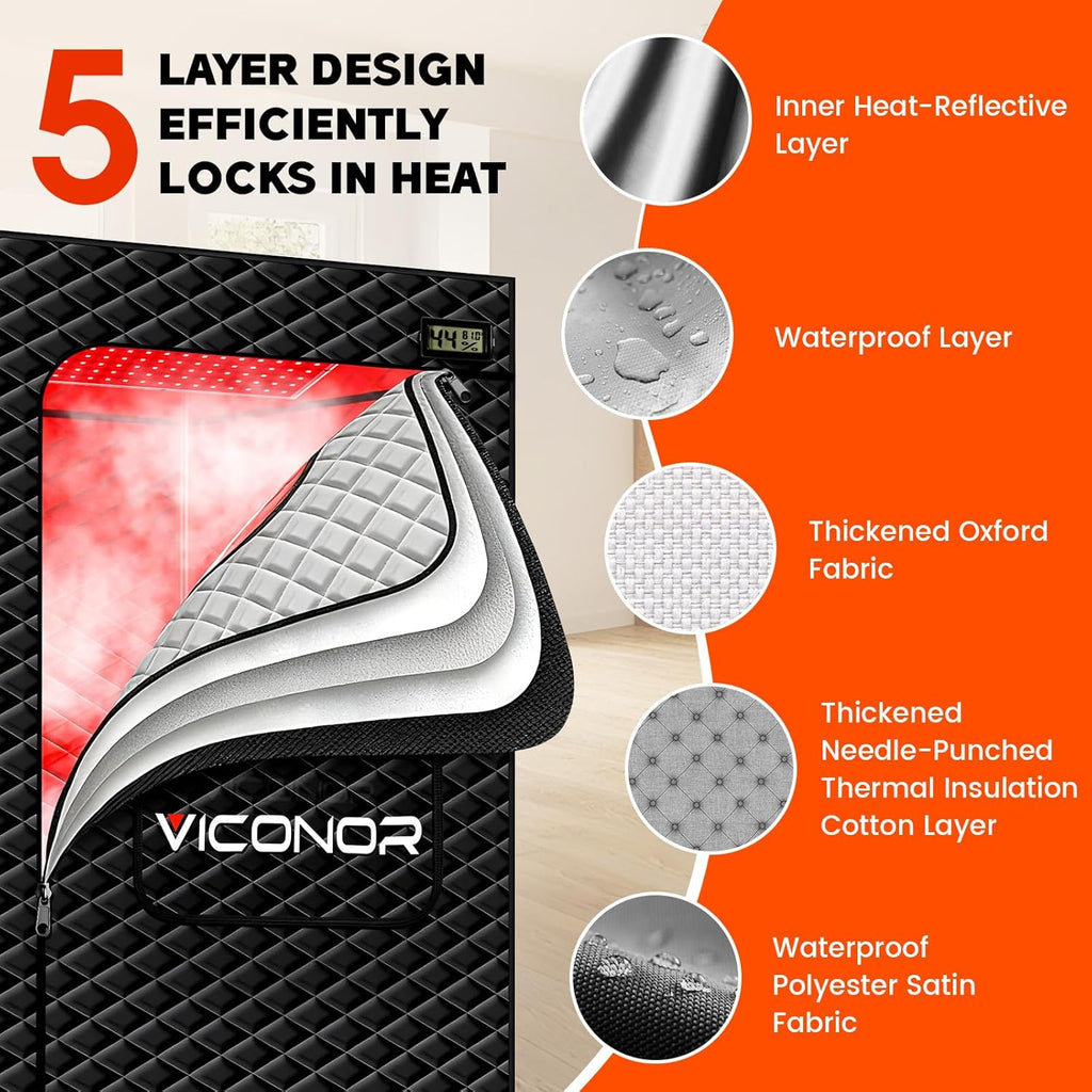 Viconor Infrared Sauna Box, Portable Steam Infrared Sauna Tent with Red Light Therapy for Home