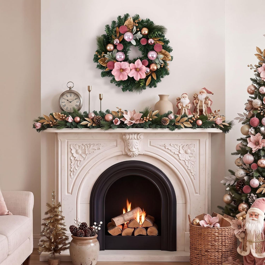 24" Magnolia Christmas Wreath for Front Door with Lights