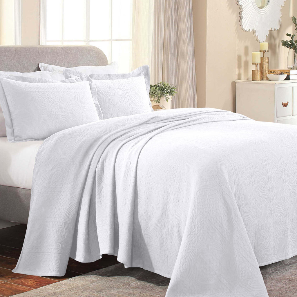 Cotton Bedspread, Jacquard Woven Matelasse Bedding, King, Ivory