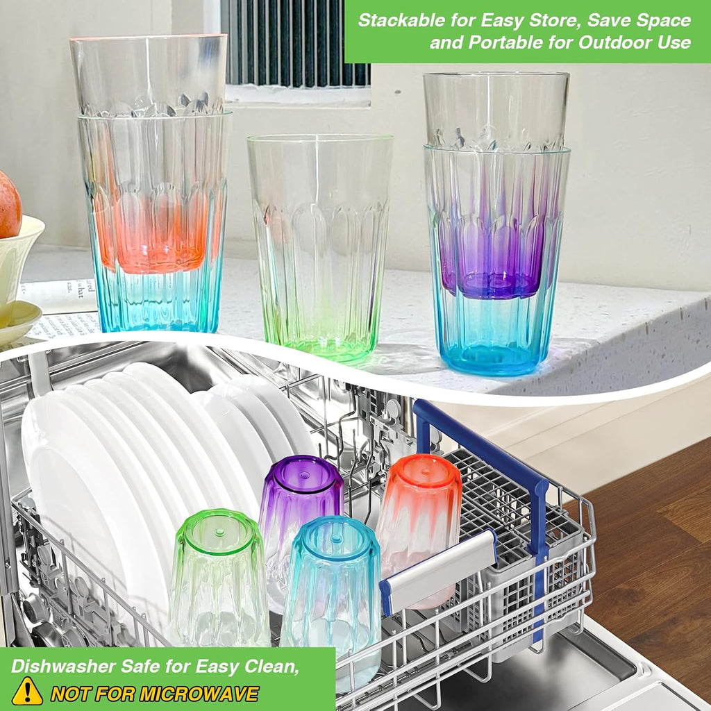 Plastic Drinking Glasses Set of 8, 15oz Plastic Cups Reusbale Tumblers Camping, Water Cup Set with Gradient Color