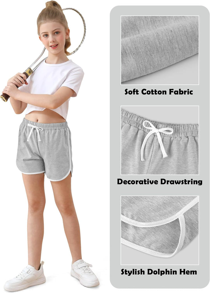 5 Pack Girls Athletic Shorts Cotton Toddler Girls Running Shorts