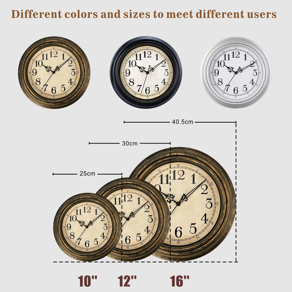 Extra Large Retro Wall Clock, 16'' Non Ticking Classic Silent Vintage Wall Clocks Decorative Kitchen Living Room