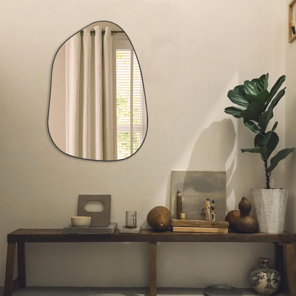 Irregular Wall Mirror Asymmetrical Mirror, 27''x19'' Black Mirror Bedroom Living Room Entryway, Decorative Modern