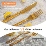 Gold Silverware Set, Luxury 20-Piece Flatware Set for 4, 18/10 Stainless Steel Cutlery Set with Diamond Cut Pattern