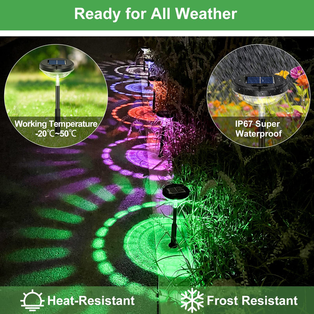 8 Pack Solar Pathway Lights, Multicolor & Warm White LED, IP67 Waterproof, Outdoor Garden Yard Lawn Landscape