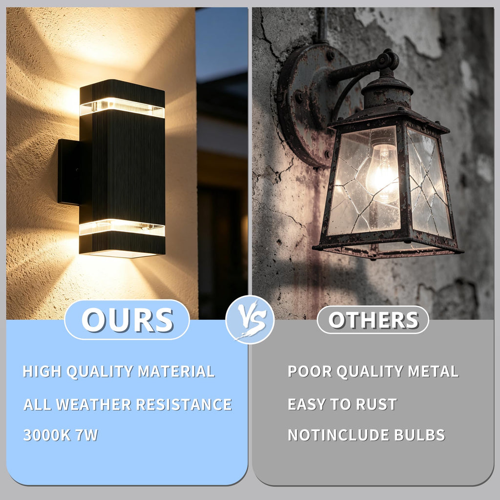 2 Pack Outdoor Wall Lights, Square Up and Down Porch Lights, Black