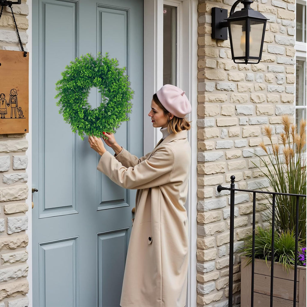17" Front Door Boxwood Wreaths, Spring Summer Green Wreath