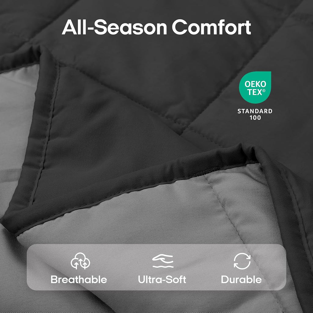 Weighted Blanket for Adults (48"x72", 12lbs, Grey/Black) | Cooling Weighted Blanket, High Breathability Heavy