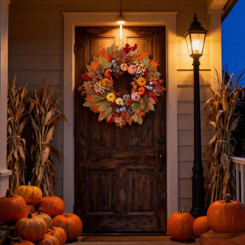 24In Fall Wreath Pumpkin Maple Berry Front Door Thanksgiving Decor