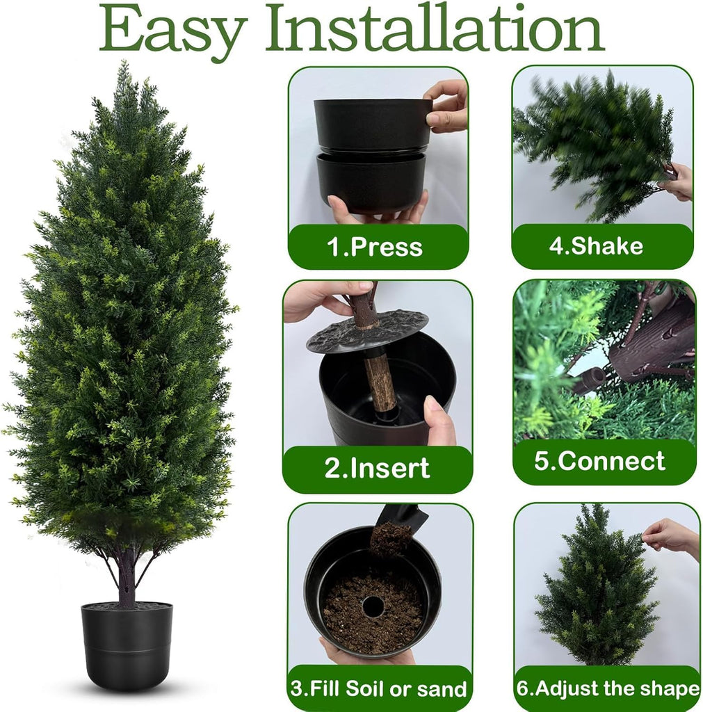 3FT Artificial Topiary Trees Outdoor Faux Cedar Tree with Planter, Potted Realistic Fake Bushes Plants Artificial