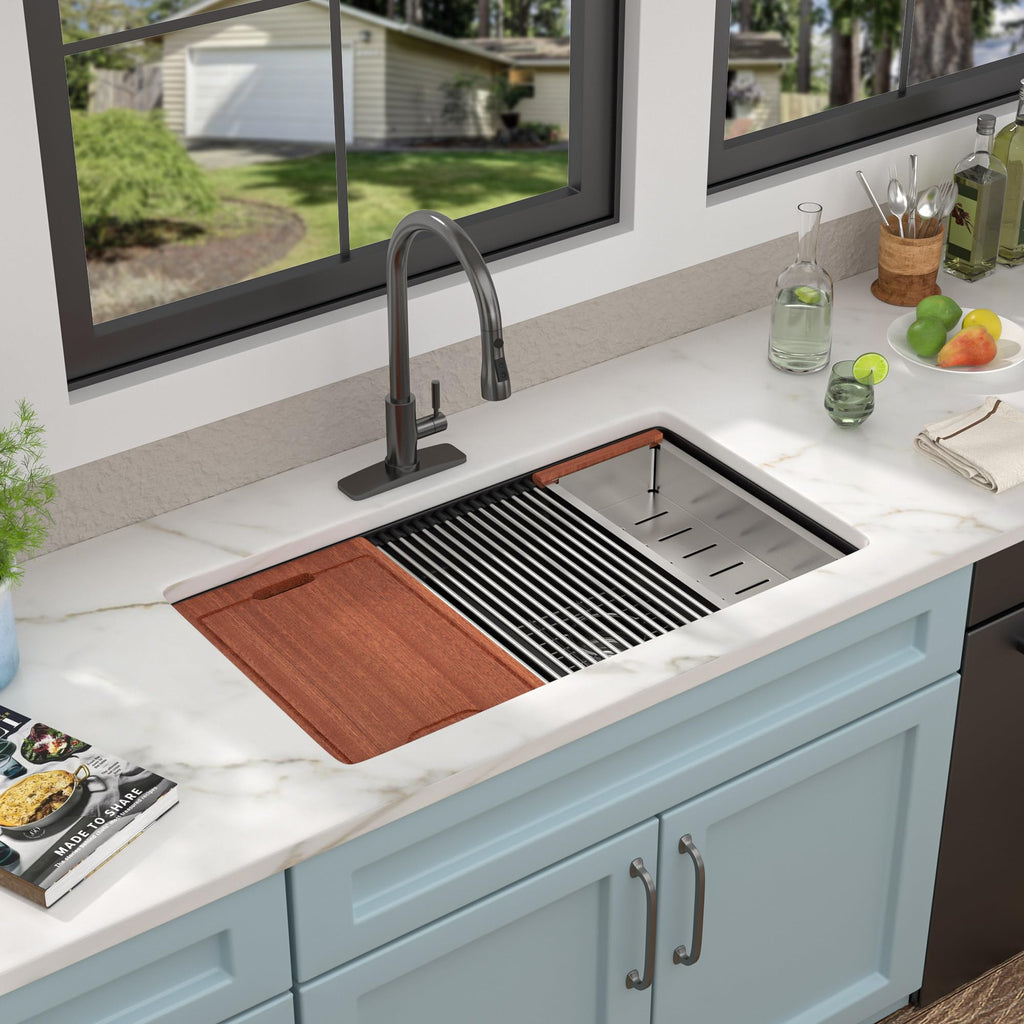 33"x19" Granite Composite Kitchen Sink Double Bowl 50/50 Split