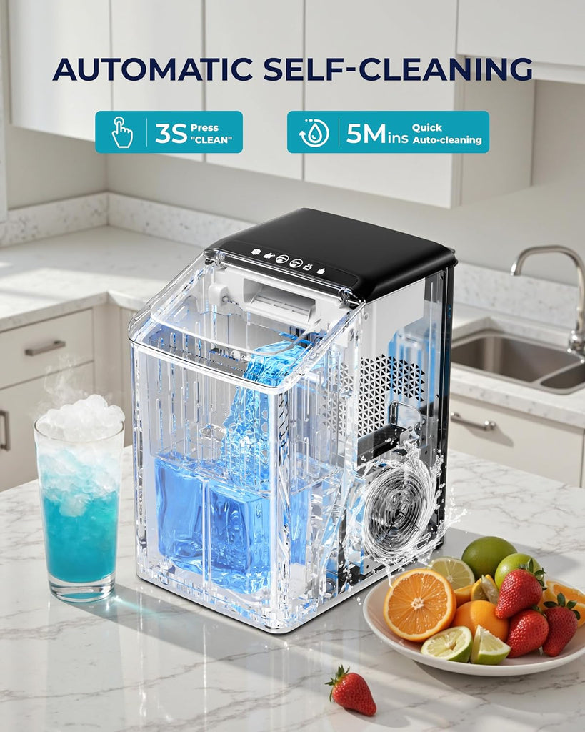 Nugget Ice Maker Countertop, Max 40lbs/Day, Auto-Cleaning, 2Qt Reservoir, Compact Sonic Ice Maker with 2.5lbs Basket