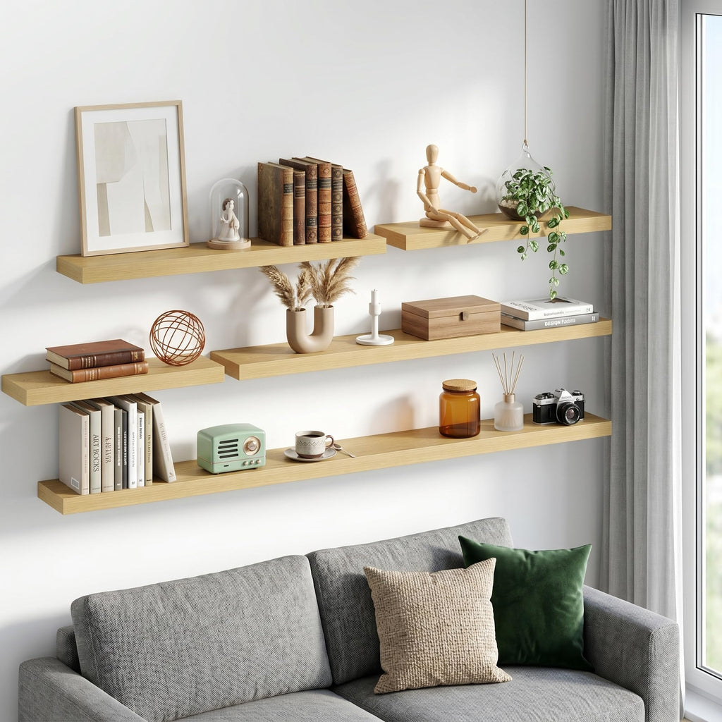 55 Inch Floating Shelves - Fireplace Mantel Shelf - Deep Wall Mounted Wood Storage Shelf, Farmhouse - 1 Pack, Oak
