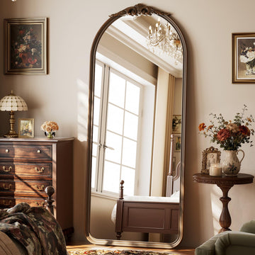 Arched Full Length Mirror 71X 30 Natural Wood Walnut Dark Brown