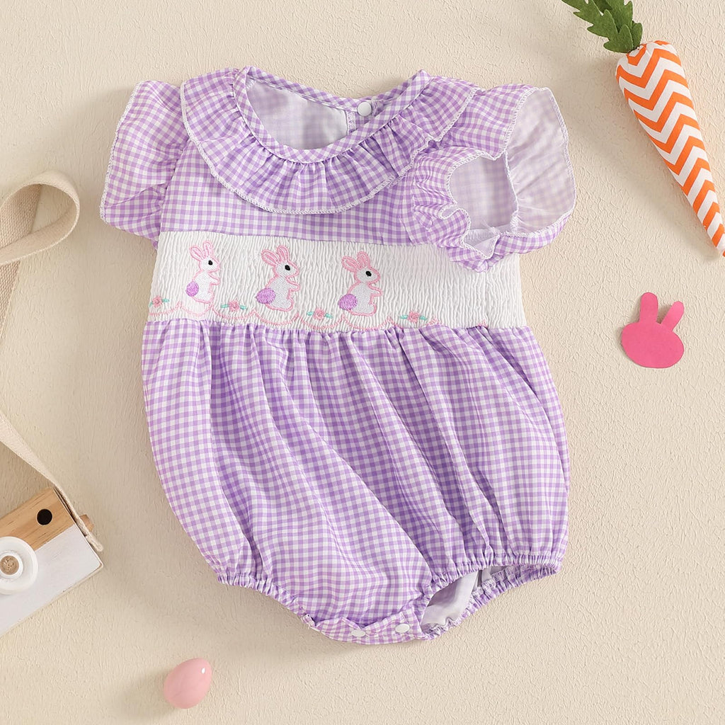 Newborn Baby Girl Easter Outfit Infant Girl Clothes Baby Easter Romper Jumpsuit Summer Baby Girl Clothes (Purple