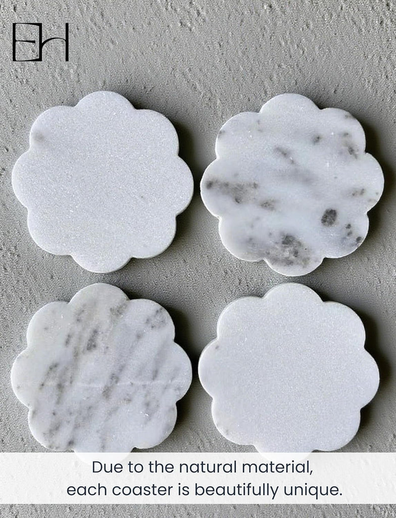 Marble Coasters, Handcrafted Drink Protectors, Natural Stone Coaster Bar & Table Decor, Modern Desk - Set of 4