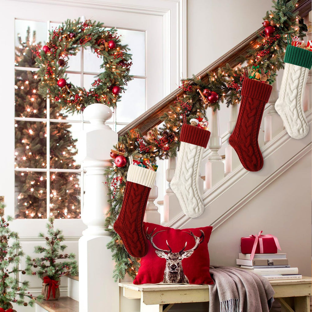 S 18 Inches Classic Cable Knitted Set Large Classic Fireplace Hanging Stockings for Kids,Family Stocking Holiday - Set of 3