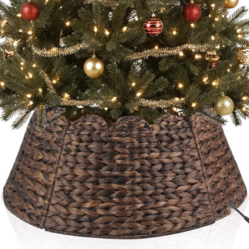 Christmas Tree Collar 27in, Large Round Tree Collar Hyacinth Handwoven with Scalloped Edge, Christmas Tree Collar