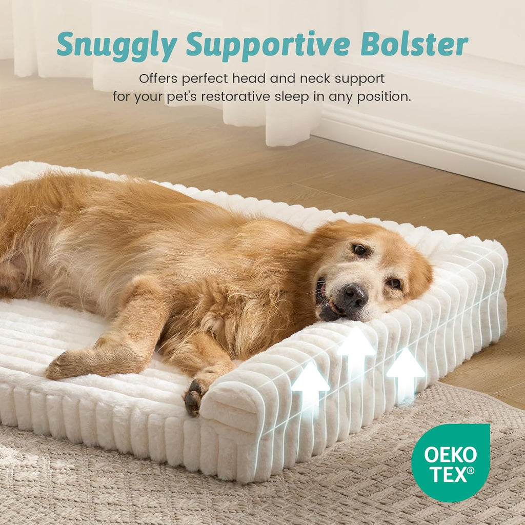 Faux Rabbit Fur Dog Bed for Large Dogs, Cream