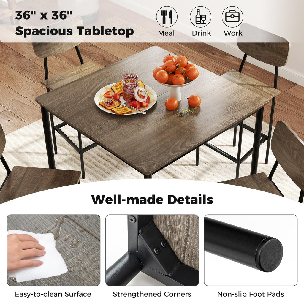 5-Piece Dining Table Set for Small Space, Kitchen Table and Chairs Set for 4 with Steel Frame, Square Breakfast Table