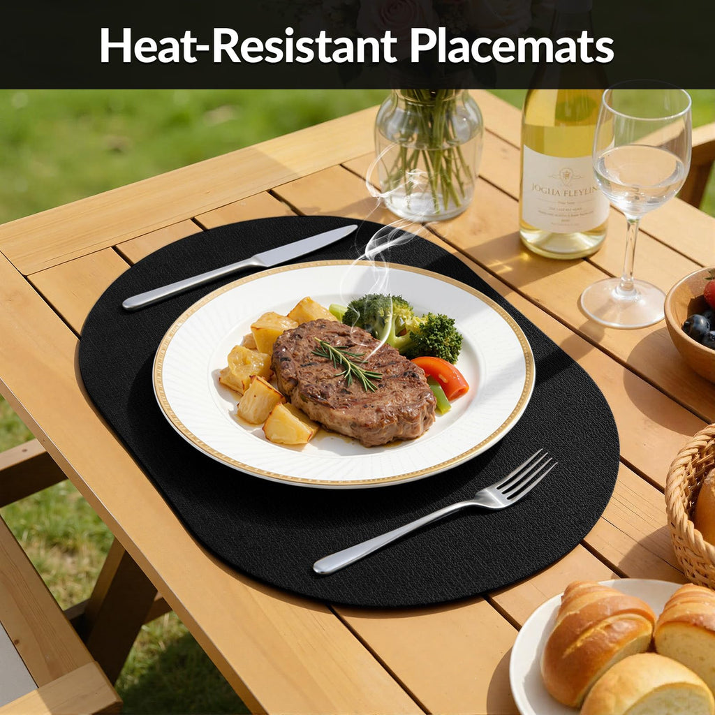 Heat Resistant Oval Placemats Set of 4, Black