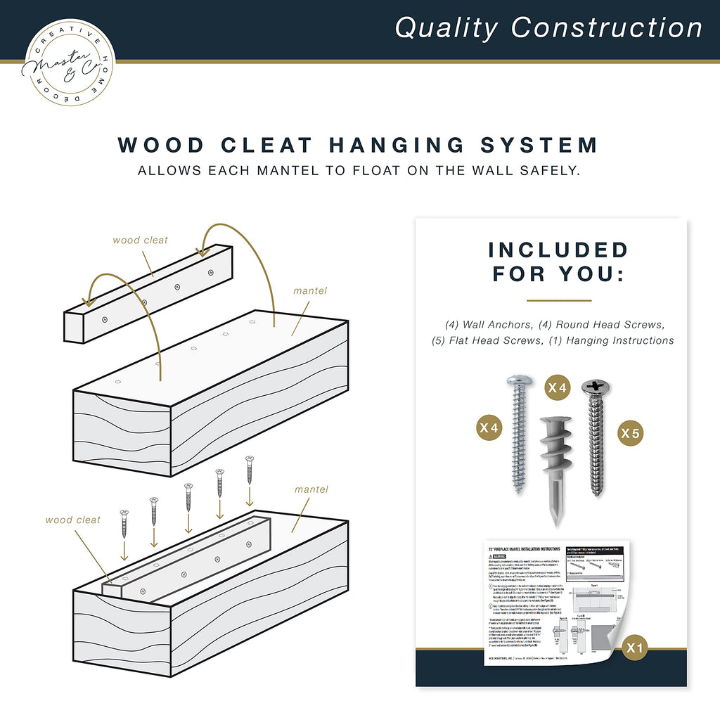 Master & Co Mantel, 72", Antique Natural, Floating Shelf