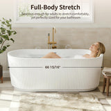 67" Acrylic Freestanding Bathtub, Easy Install Standalone Deep Soaking Tub with Fluted Design, Modern Ergonomic