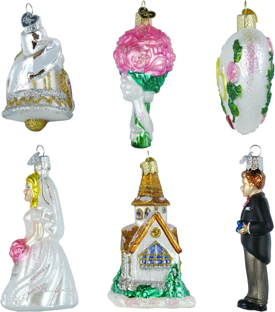 Wedding Collection Glass Ornament - Set of 6