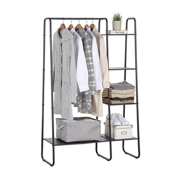 Open Closet Garment Rack with 4-Tier Shelves & Bottom Storage Shelf, Freestanding Open Wardrobe Clothes Rack
