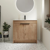 SSLine 36-Inch Bathroom Vanity with Sink Mid-Century Bathroom Vanities with Top Basin Floor Wood Bathroom Sink Cabinet