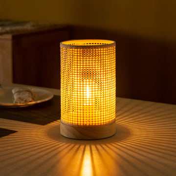 Rattan Lamp, Battery Operated Table Lamp with Timer Boho