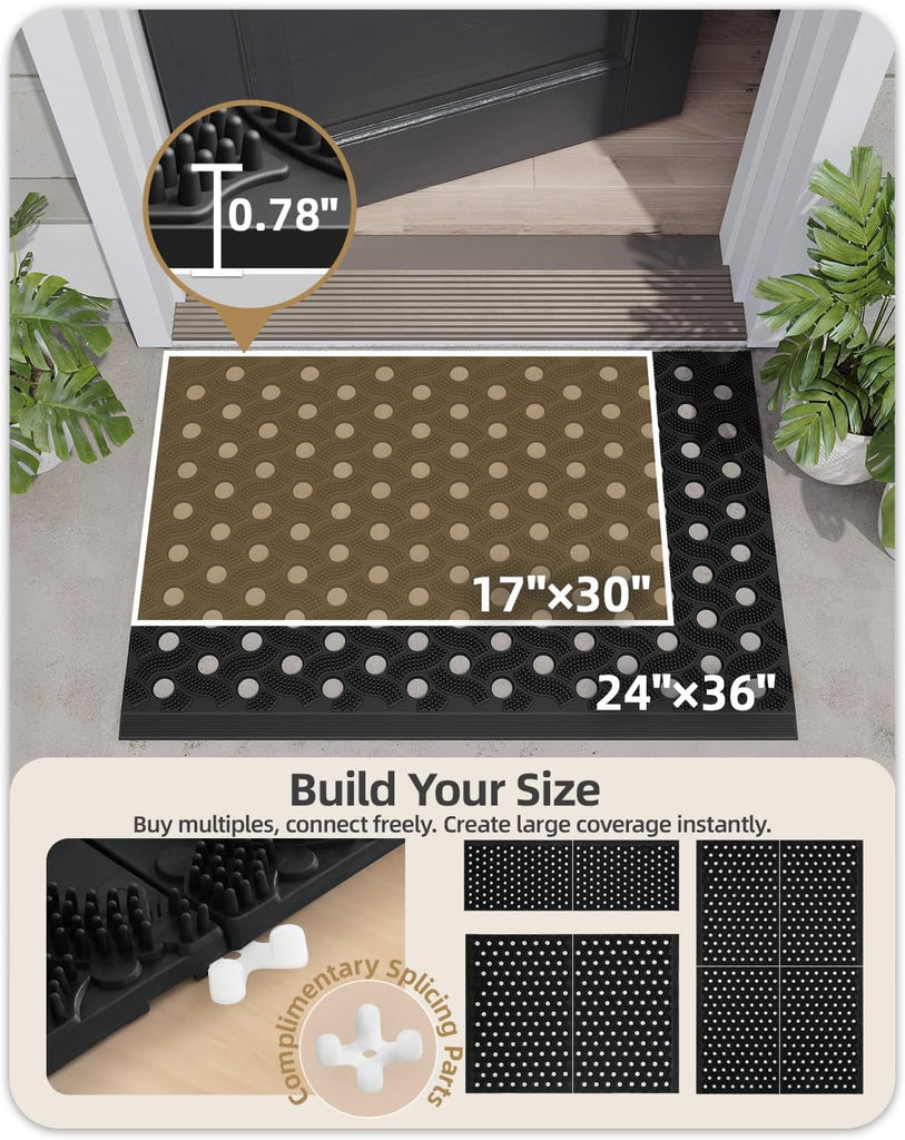 Super Heavyweight TPE Welcome Mat Outdoor, 17"x29" Black | Stormproof, Eco-Friendly Materials Odor-Free Door Mat