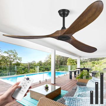 Inspired Maverick Style 60" Wood Ceiling Fan no Light, 60 Inch Ceiling Fans without Lights with Remote Control