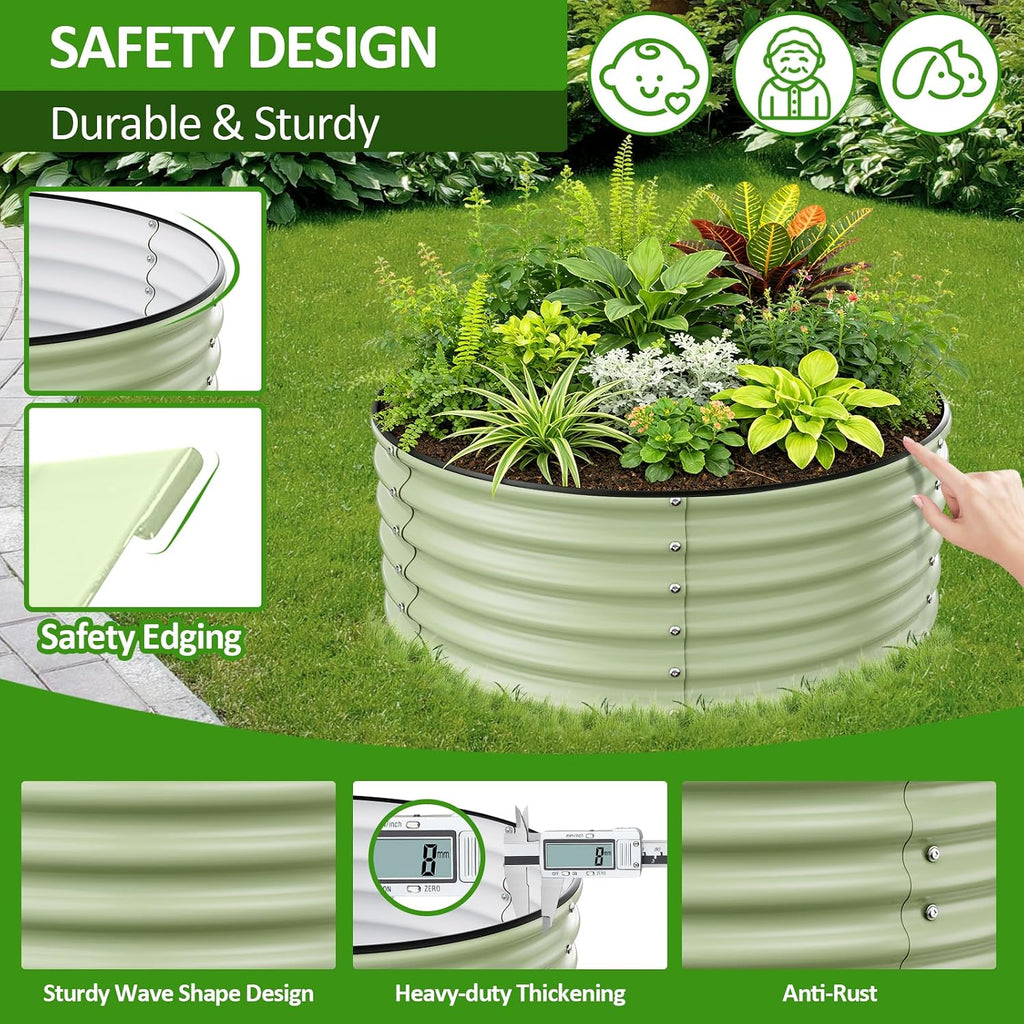 Galvanized Raised Garden Bed, 3.5ft x 17'' Tall Round Metal Planter Raised Garden Boxes Outdoor for Vegetable Fruits