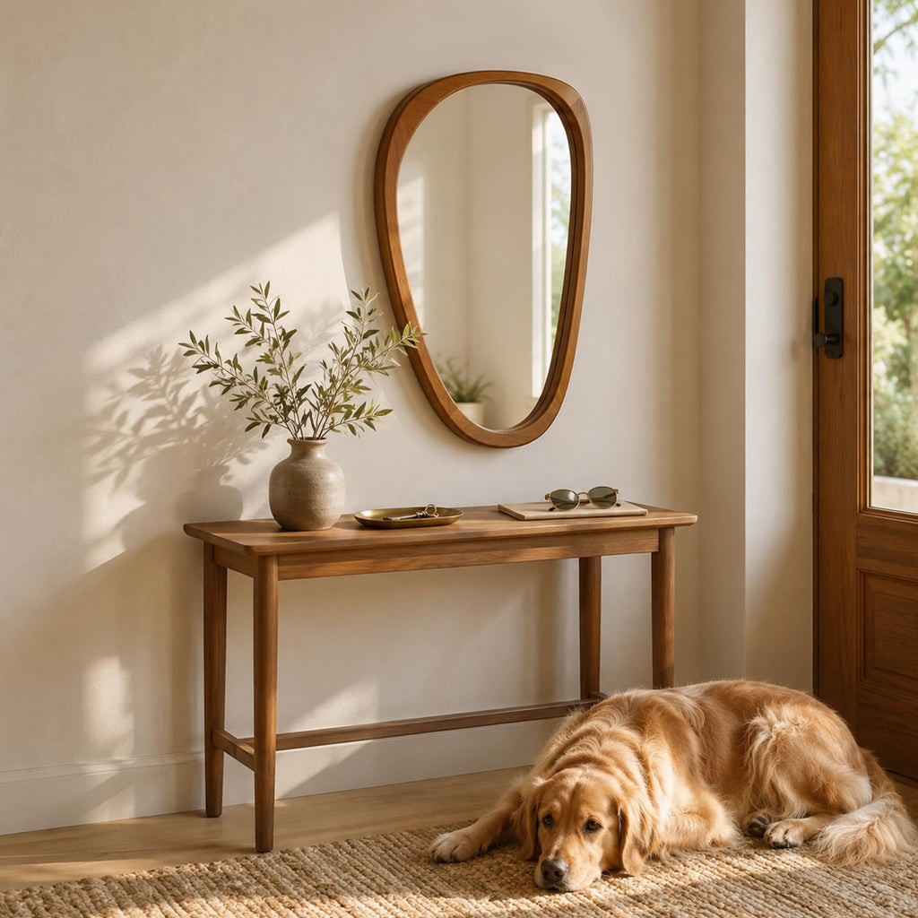 20x30 Inch Warm Walnut Asymmetrical Wood Wall Mirror