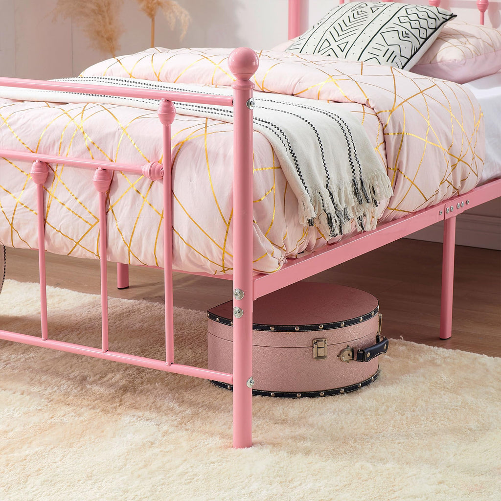 Twin Size Metal Platform Bed Frame with Headboard and Footboard, Heavy Duty Slat Support/No Box Spring Needed