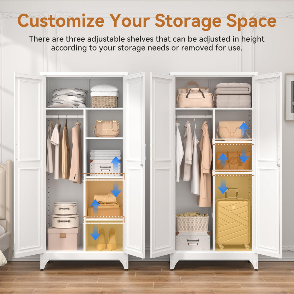 71" Tall Metal Armoire Wardrobe Closet with Doors and Lock